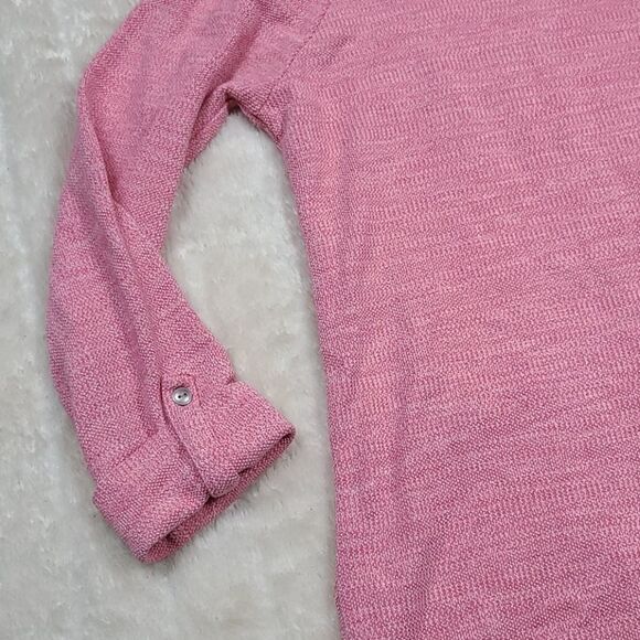 Croft & Barrow Pink Lightweight Knit Sweater Medium Roll Tab Sleeve Pullover - Picture 2 of 6